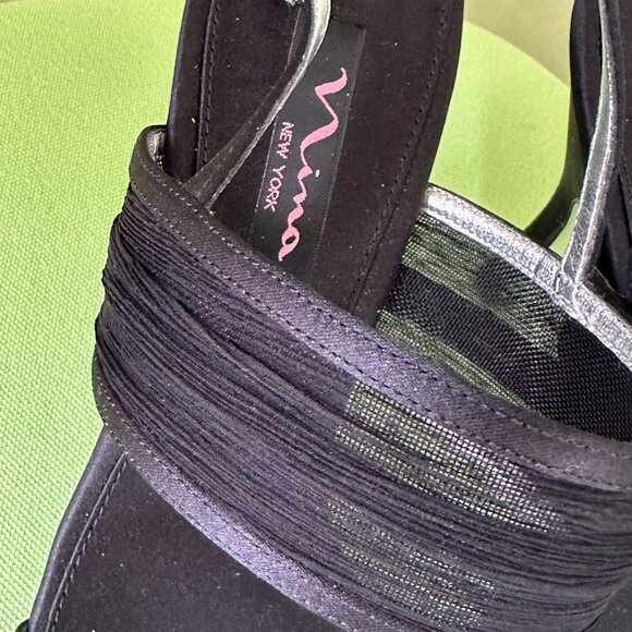 MIA BLACK MESH DRESS SHOE SANDALS HEELS W/RHINESTONE BUCKLE:PREOWNED BLACK 8 1/2 - Picture 4 of 15